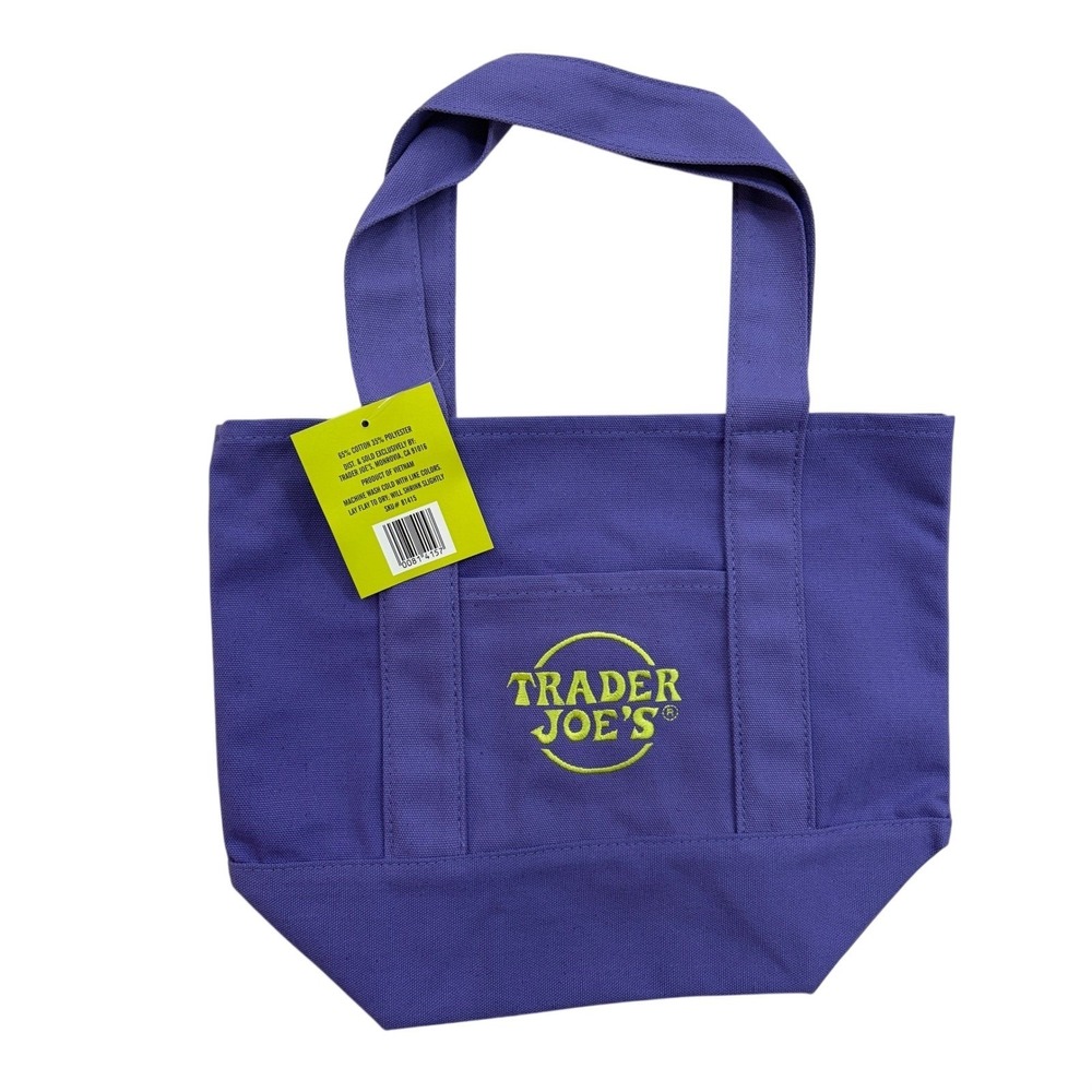 Trader Joes Trick or Treat Mini Canvas Tote Bag Solid Purple Halloween NWT